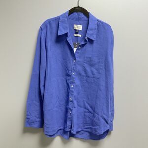 Universal Thread Shirt NWT Button Down Long Sleeve Womens Med Linen Blend Blue